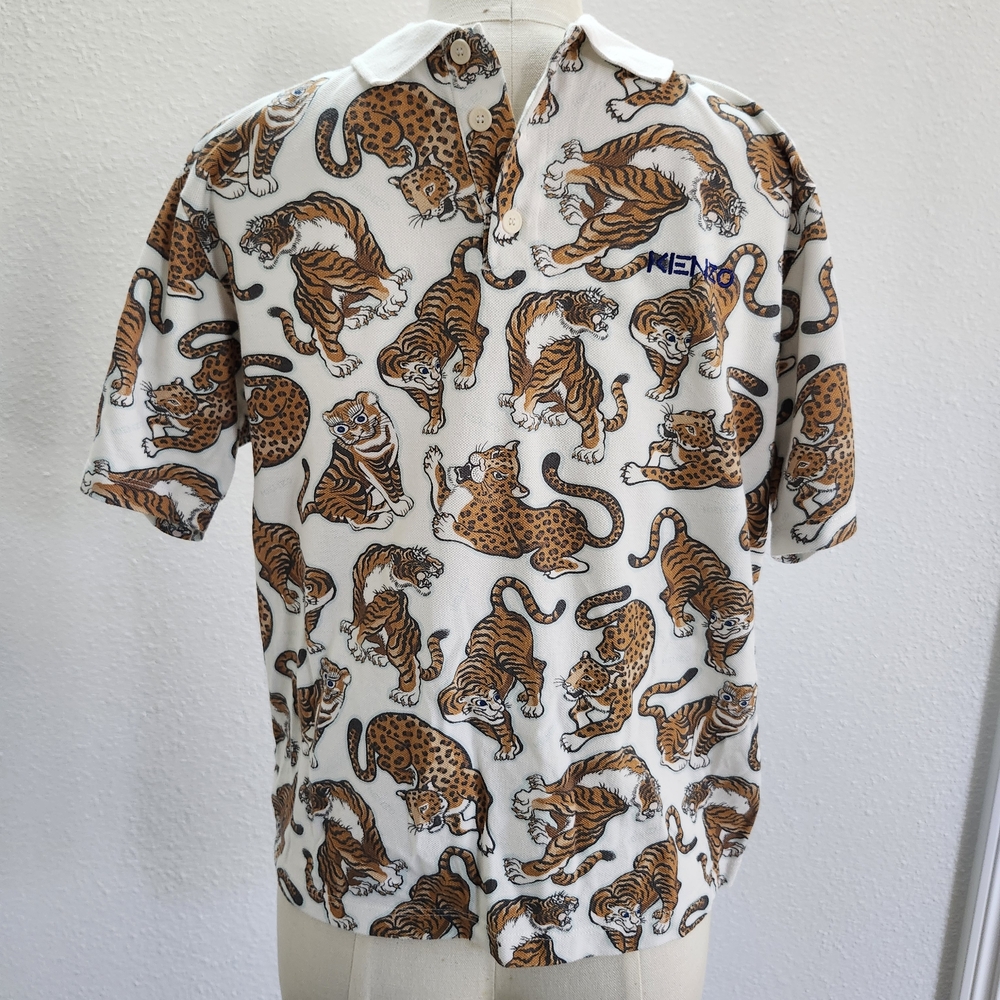Kenzo Men's White and Brown Tiger Print Shirt